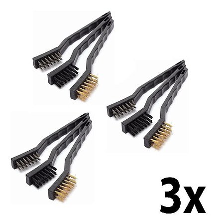Kit 3 Jogo C/ 3 Escovas Aço Inox, Nylon E Latão