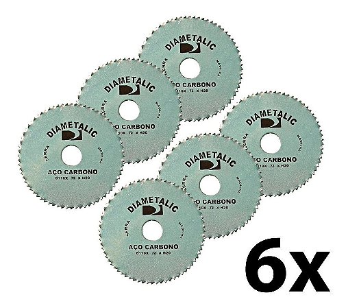 Kit 6 Disco De Corte P/ Madeira Aço Carbono 110mm Diametalic