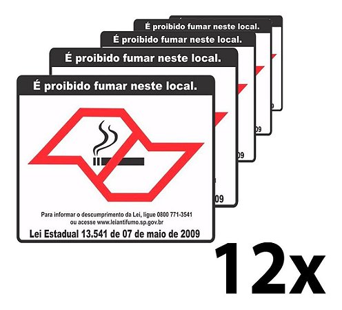 Kit 12 Placa Proibido Fumar Pvc Jaime