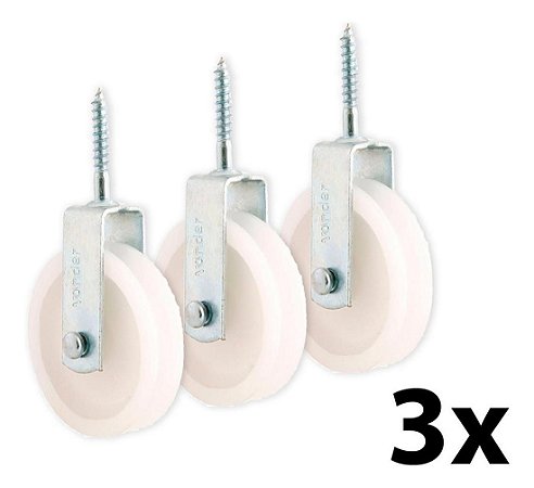 Kit 3 Roldana Branca Plástica Com Parafuso 6cm