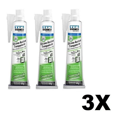 Kit 3 Silicone Acético Transparente 50g Tekbond