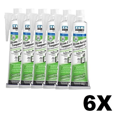 Kit 6 Silicone Acético Transparente 50g Tekbond