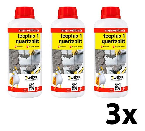 Kit 3 Impermeabilizante Tecplus 1 Quartzolit 1 Litro