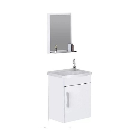 Kit Gabinete E Pia Banheiro Turim Todo Branco 39cm Rorato