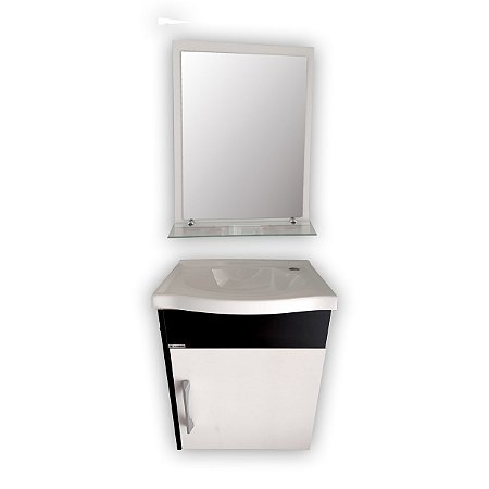 Kit Gabinete E Pia Banheiro Turim Preto C/ Branco Rorato