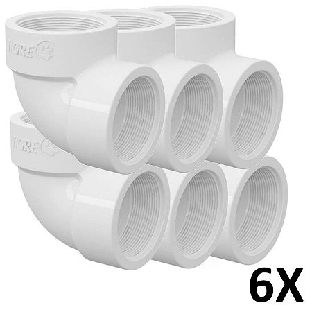 Kit 6 Joelho/Cotovelo 90º PVC Roscável 1 (32mm) Branco Tigre