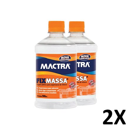 Kit 2 Fixmassa Super Aditivo Argamassa Reboco 500ml Mactra