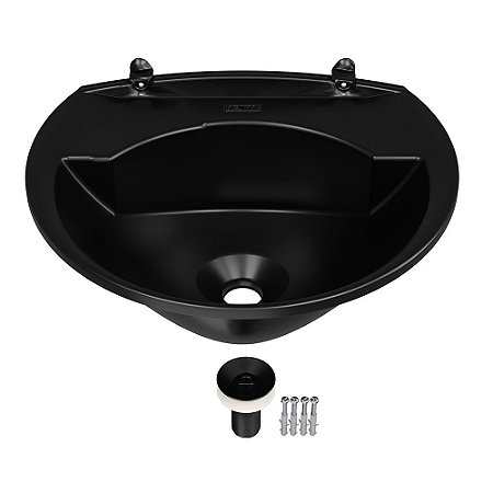 Lavatório Plástico Preto Kit Instalação 3,8L 36X28cm Astra