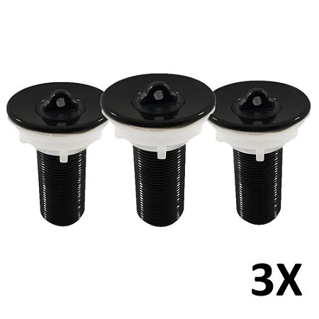 Kit 3 Válvula P/ Lavatório Cuba 7/8 com Tampa Preto Astra