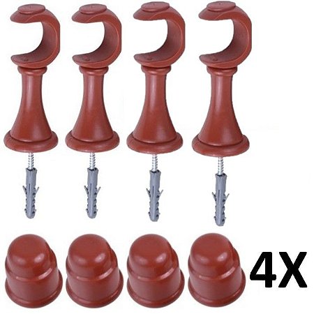 Kit 4 Suporte para Varão Cortina com Ponteira 19mm Mogno