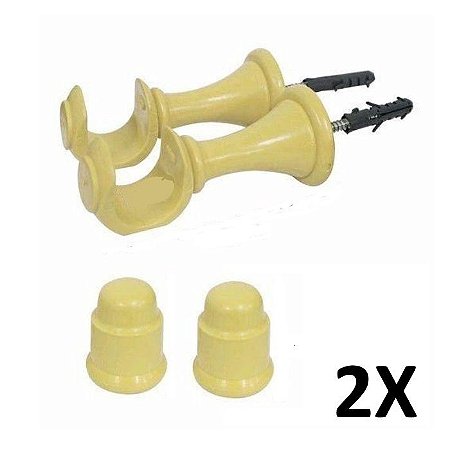 Kit 2 Suporte para Varão Cortina com Ponteira 19mm Marfim