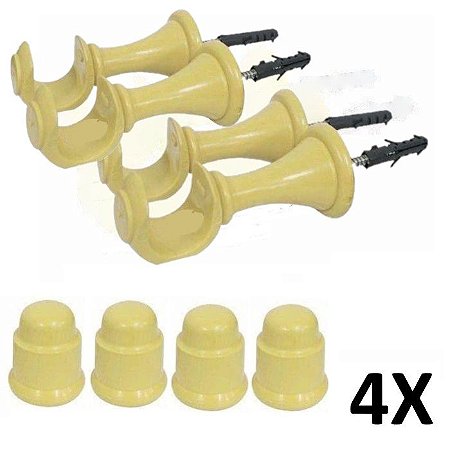 Kit 4 Suporte para Varão Cortina com Ponteira 19mm Marfim