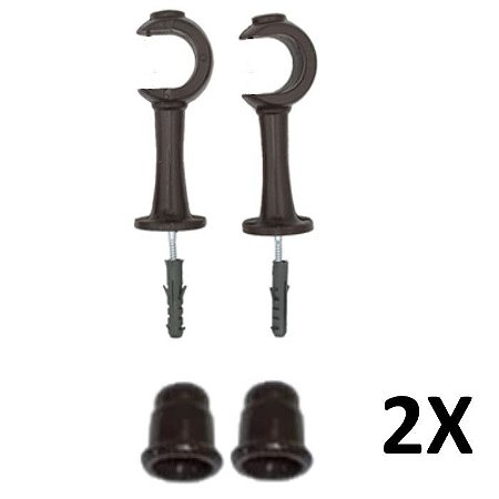 Kit 2 Suporte para Varão Cortina com Ponteira 28mm Imbuia