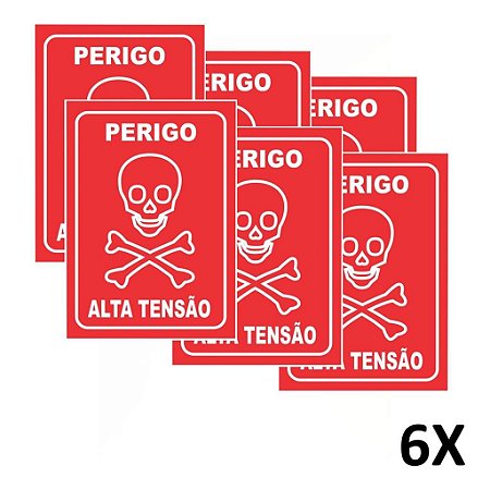 Kit 6 Placa Aviso Sinalização Perigo Alta Tensão 20x14,5 cm