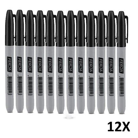 Kit 12 Caneta de Marcação Ponta Fina Cor Preta
