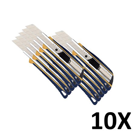 Kit 10 Estilete Emborrachado Autotrava 18mm Azul Brasfort