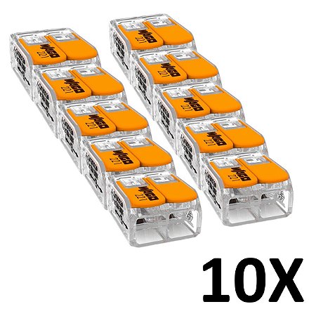 Kit 10 Conector Emenda Compacto Fios e Cabos 2 Vias 221 Wago