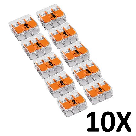 Kit 10 Conector Emenda Compacto Fios e Cabos 3 Vias 221 Wago