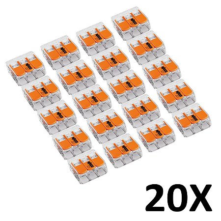 Kit 20 Conector Emenda Compacto Fios e Cabos 3 Vias 221 Wago