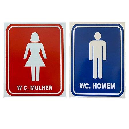 Kit Placa Banheiro Sinalização WC Feminino Masculino