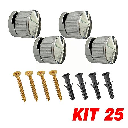 Kit 25 Botão Francês Suporte ABS P/ Espelho + Bucha Parafuso