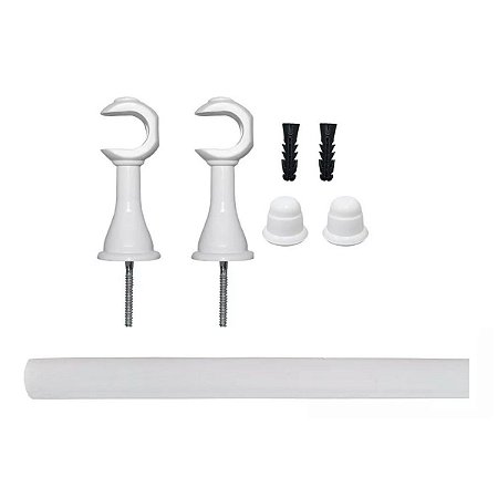 Kit Varão Suporte Simples Cortina Ponteira 28mmX1,5M Branco