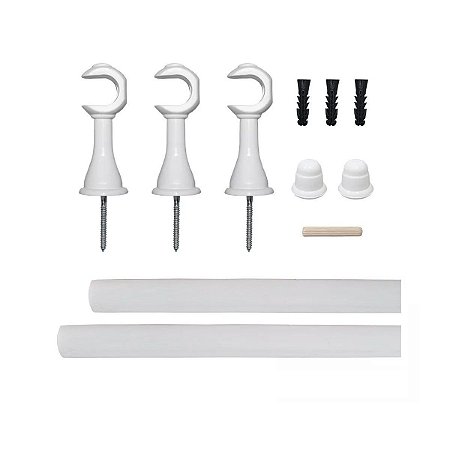 Kit Varão Suporte Simples Cortina Ponteira 28mmX4M Branco