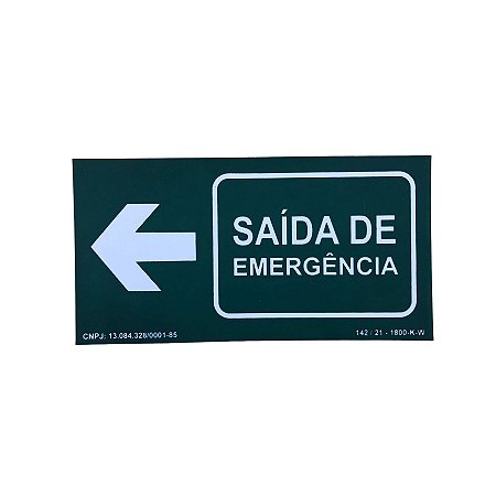Placa PVC Fotoluminescente Saída Emergência À Esquerda