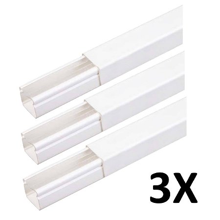 Kit 3 Canaletas Cabos Fios Fita Dupla Face 2MT Branco