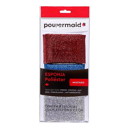 Kit 3 Esponja Limpeza Poliéster Multiuso Bucha Powermaid