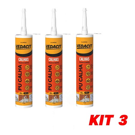 Kit 3 Selante Pu Calhas Rufos Telhas Alumínio 360g Vedacit