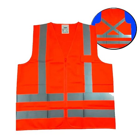 Colete Refletivo Segurança Sinalizador Zíper e Bolso Laranja