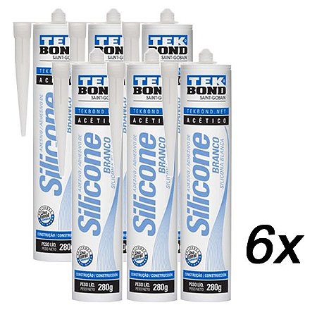 Kit 6 Silicone Adesivo Acético Multiuso Branco 280g Tekbond