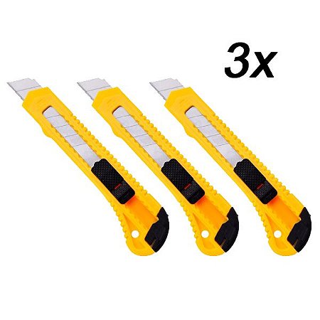 Kit 3 Estilete C/ Trava Lâmina Larga 8286 18mm Brasfort