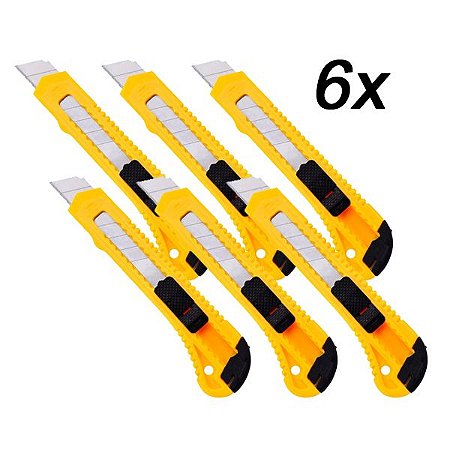 Kit 6 Estilete C/ Trava Lâmina Larga 8286 18mm Brasfort