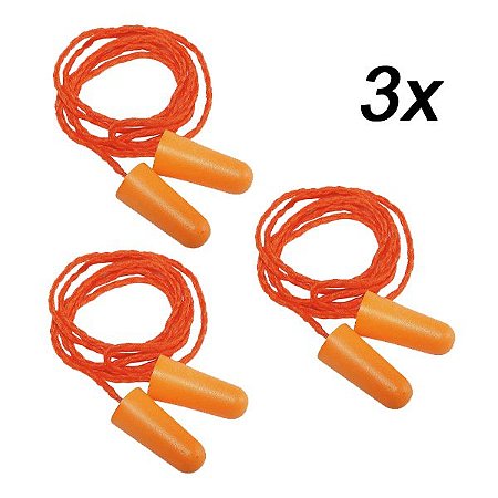 Kit 3 Protetor Auricular Espuma Plug C/ Cordão 16dB 1110 3M