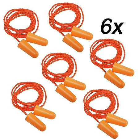 Kit 6 Protetor Auricular Espuma Plug C/ Cordão 16dB 1110 3M
