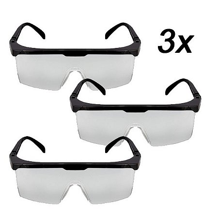 Kit 3 Óculos De Segurança Proteção Haste Ajustável Incolor