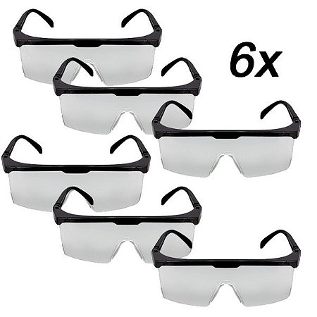 Kit 6 Óculos De Segurança Proteção Haste Ajustável Incolor