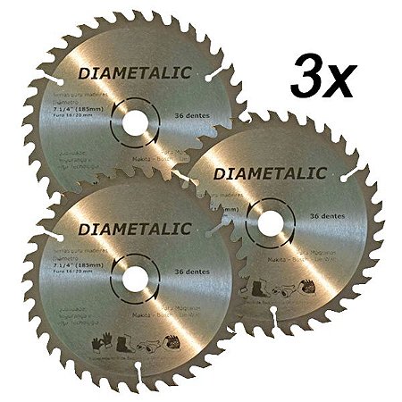 Kit 3 Disco Serra Para Madeira 180mm 7.1/4'' 36 Dentes
