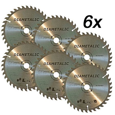 Kit 6 Disco Serra Para Madeira 180mm 7.1/4'' 36 Dentes