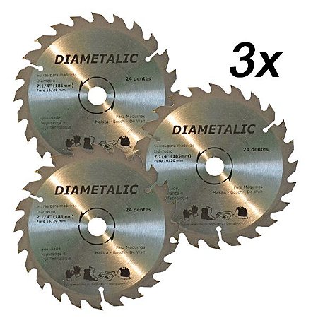 Kit 3 Disco Serra Para Madeira 180mm 7.1/4'' 24 Dentes