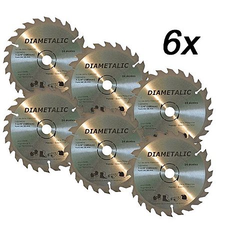 Kit 6 Disco Serra Para Madeira 180mm 7.1/4'' 24 Dentes