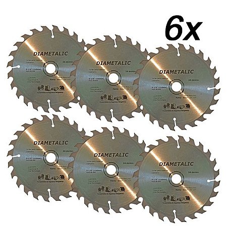 Kit 6 Disco Serra Para Madeira 230mm 9.1/4'' 24 Dentes