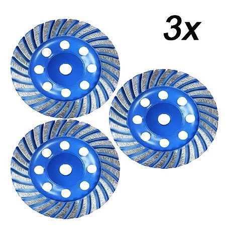Kit 3 Disco Desbaste Diamantado Rebolo 115mm x 22,23mm Idea