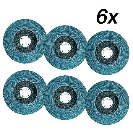 Kit 6 Disco Flap Desbaste Acabamento Grão 60 115x22mm