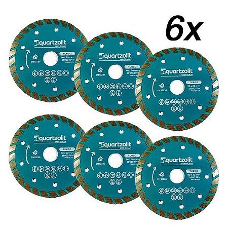 Kit 6 Disco Corte Diamantado Turbo Pro 110x20mm Quartzolit
