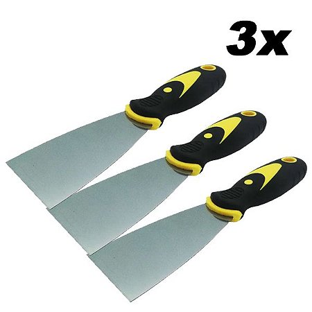 Kit 3 Espátula De Aço Lisa Com Cabo Emborrachado 2'' 0,7mm
