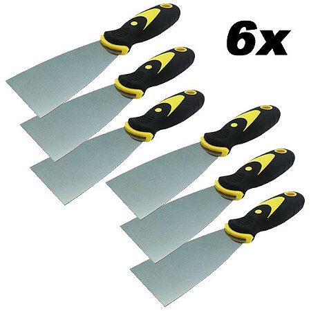 Kit 6 Espátula De Aço Lisa Com Cabo Emborrachado 2'' 0,7mm