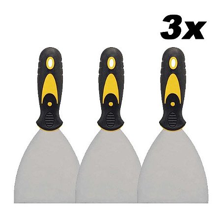 Kit 3 Espátula De Aço Lisa Com Cabo Emborrachado 3'' 0,7mm